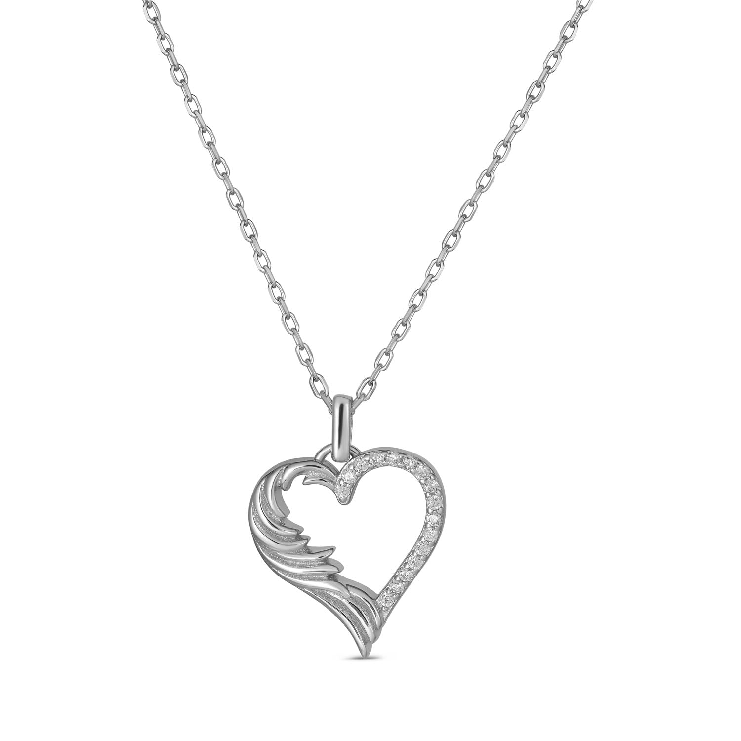 Sterling Silver Rhodium Plated Wing Heart Necklace