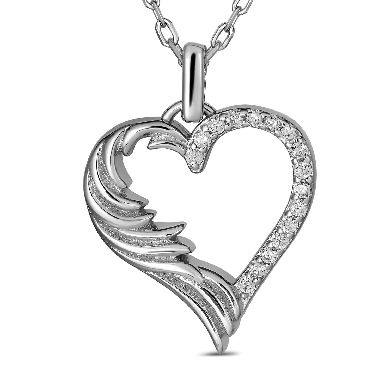 Sterling Silver Rhodium Plated Wing Heart Necklace