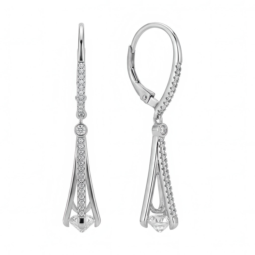 Tower Dangle Earrings 925 Sterling Silver Rhodium Plated