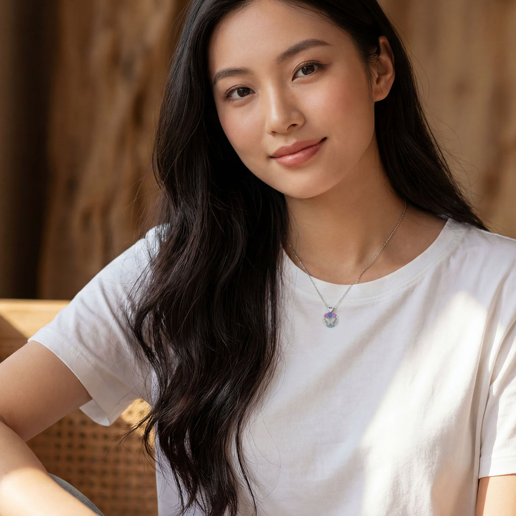 Sterling Silver Butterfly Pendant Necklace - Multicolor CZ Stones