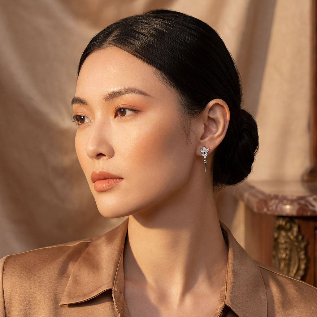 Sterling Silver Spike Drop Earrings - Available in Rhodium Plated & 14K Gold Plated