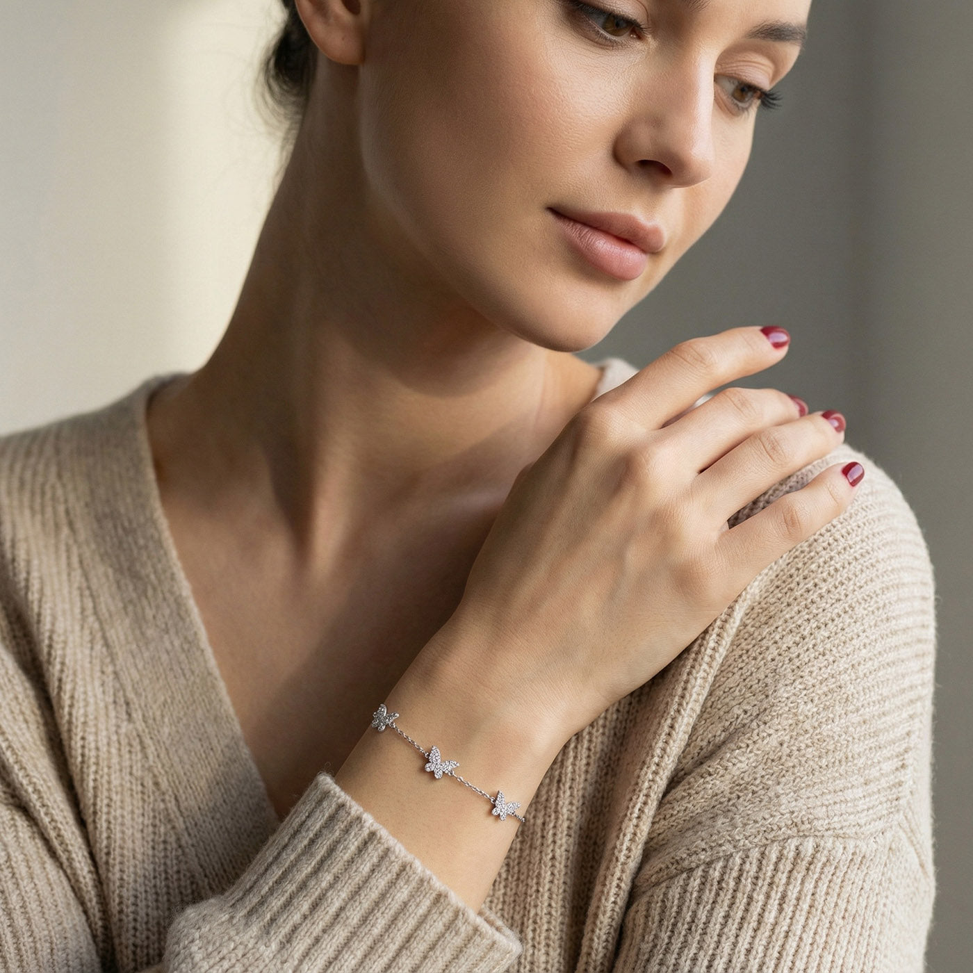 925 Sterling Silver Butterfly Bracelet, Rhodium or 14k rose gold Plated