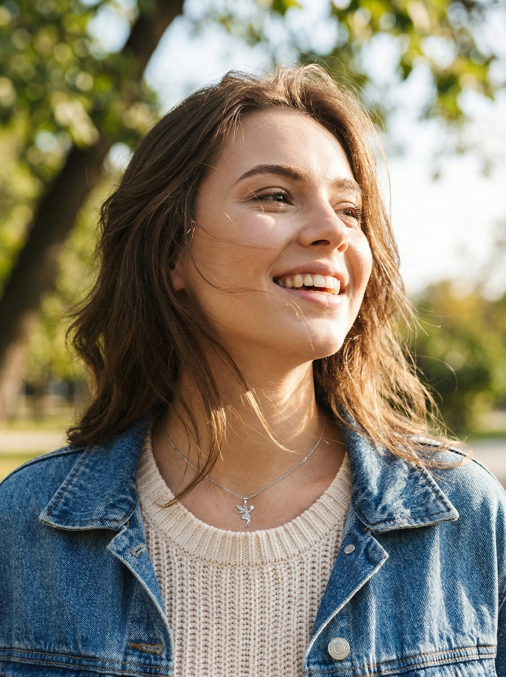Sterling Silver Rhodium Plated Fairy Necklace with Bubble Pendant