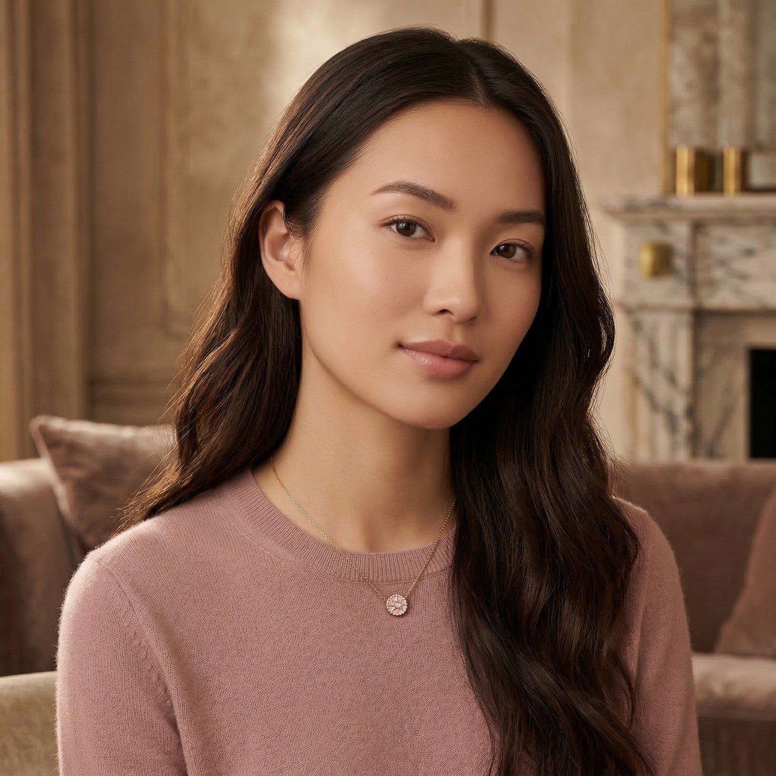 Pink Sunburst Necklace - 18K Gold Plated Stainless Steel