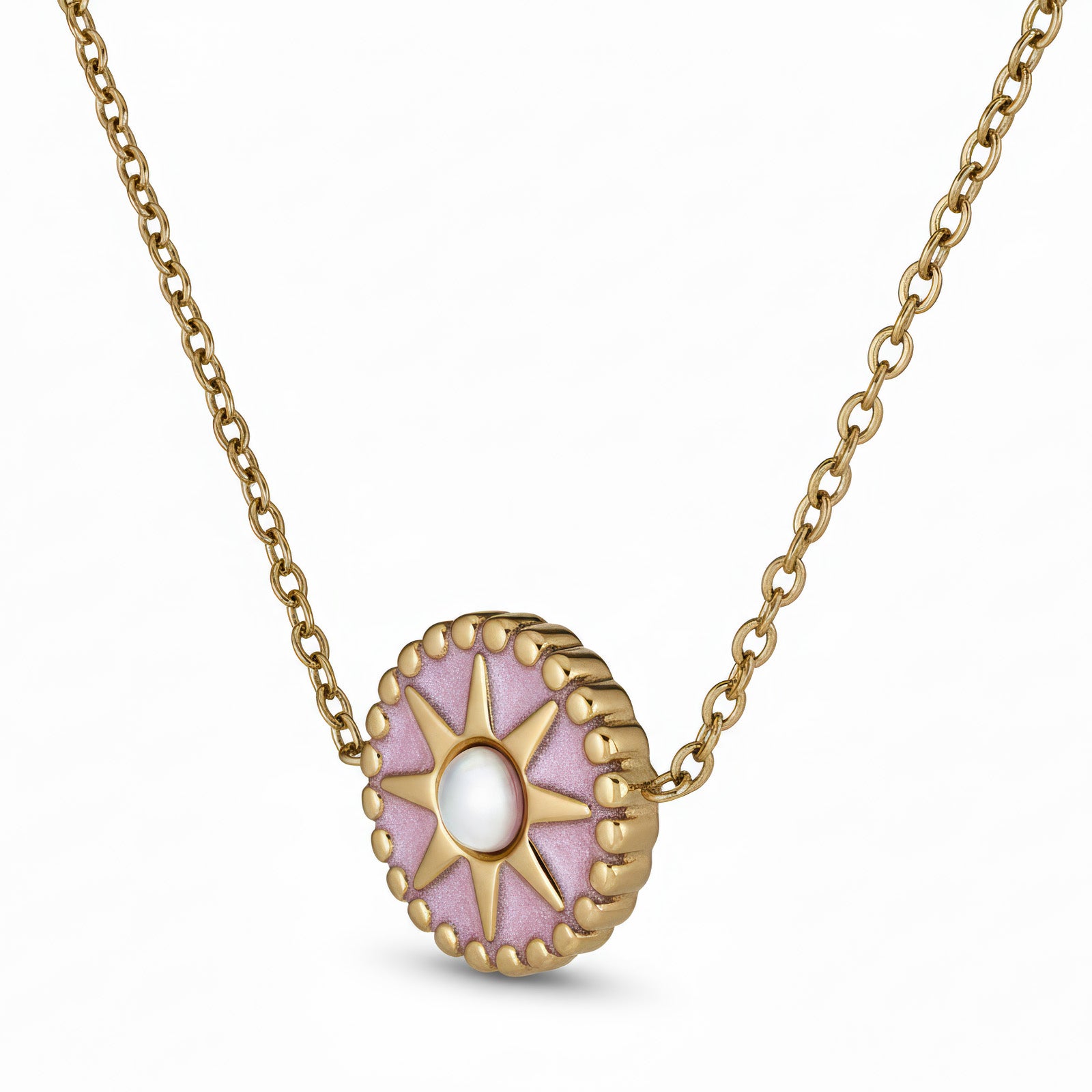Pink Sunburst Necklace - 18K Gold Plated Stainless Steel