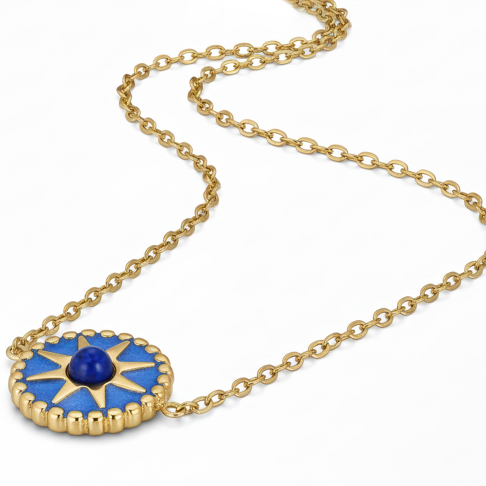 Blue Sunburst Necklace - 18K Gold Plated Stainless Steel