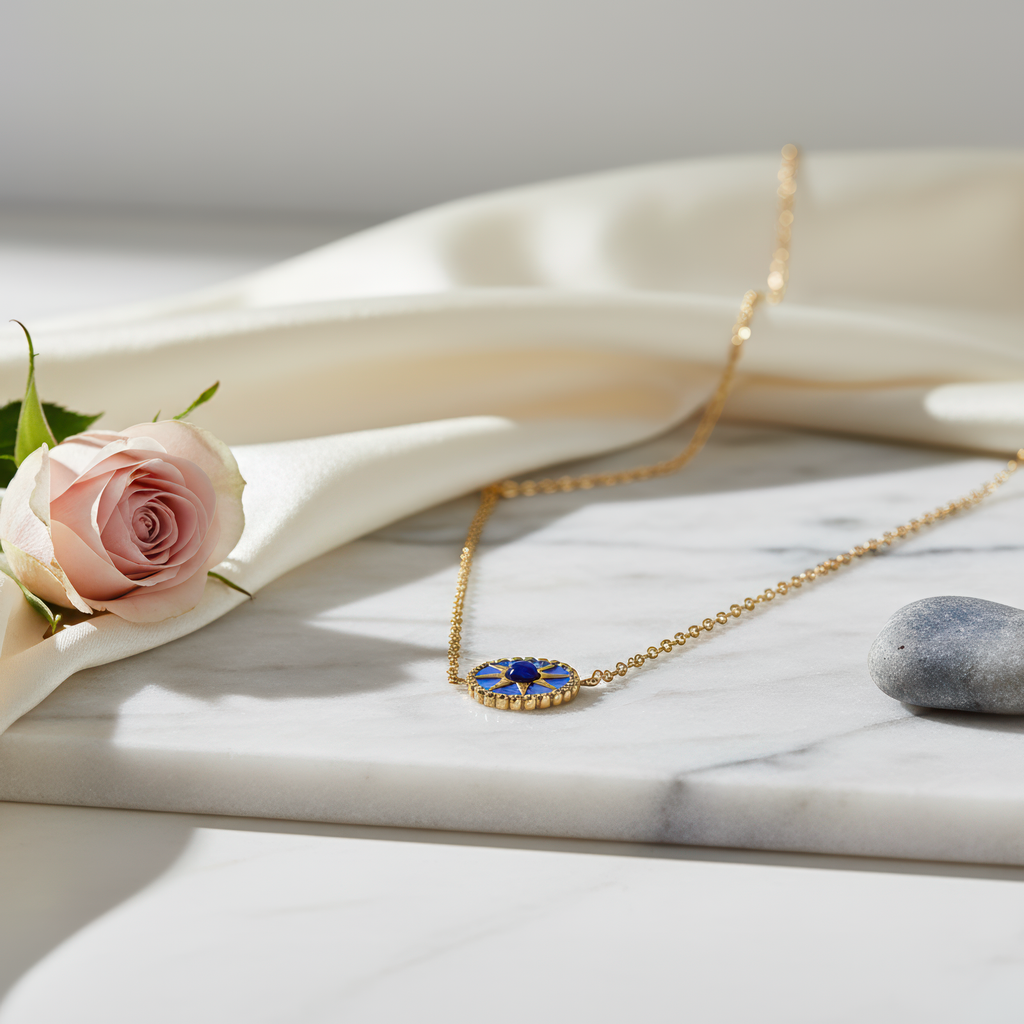 Blue Sunburst Necklace - 18K Gold Plated Stainless Steel