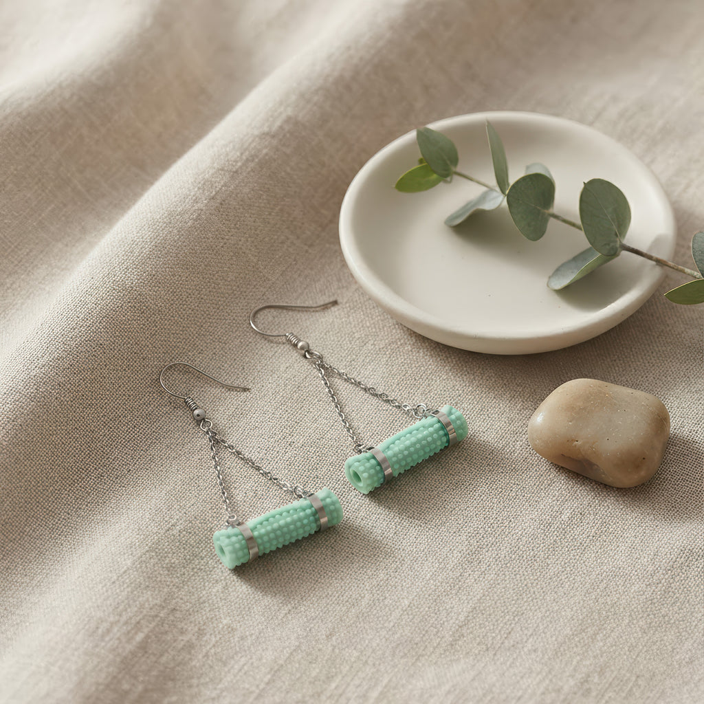 Yoga Mat Earrings | Rhodium Plated Sterling Silver Mini Yoga Mat Dangle