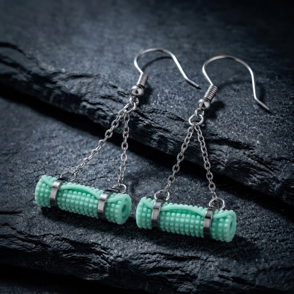 Yoga Mat Earrings | Rhodium Plated Sterling Silver Mini Yoga Mat Dangle