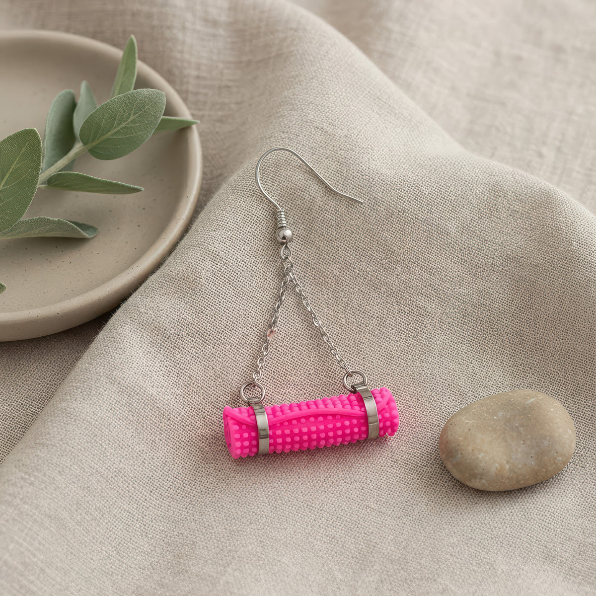 Yoga Mat Earrings | Rhodium Plated Sterling Silver Mini Yoga Mat Dangle