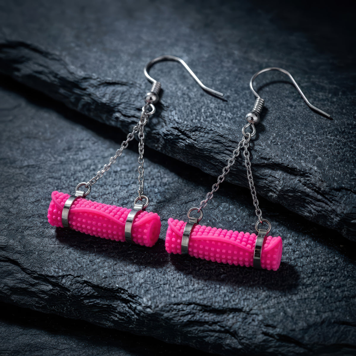 Yoga Mat Earrings | Rhodium Plated Sterling Silver Mini Yoga Mat Dangle