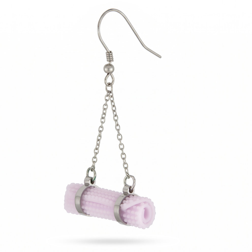 Yoga Mat Earrings | Rhodium Plated Sterling Silver Mini Yoga Mat Dangle