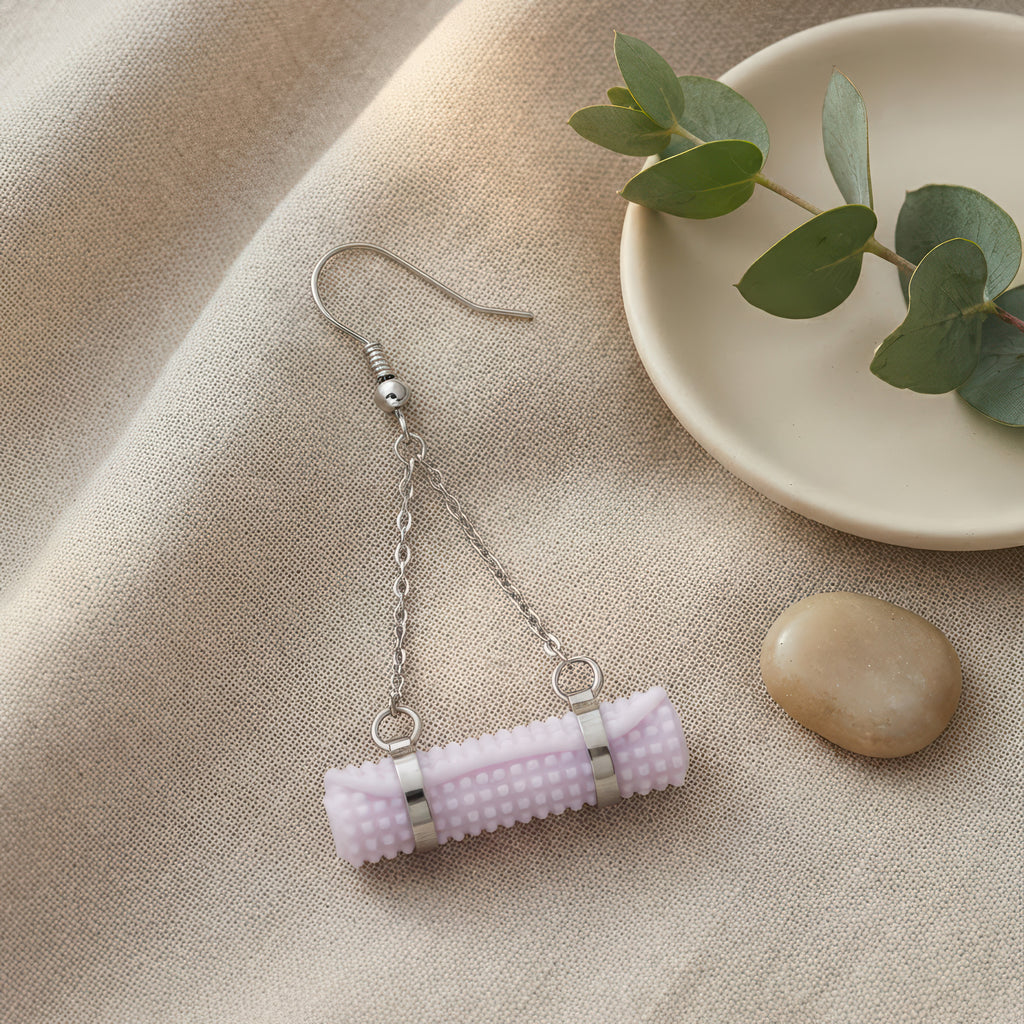 Yoga Mat Earrings | Rhodium Plated Sterling Silver Mini Yoga Mat Dangle