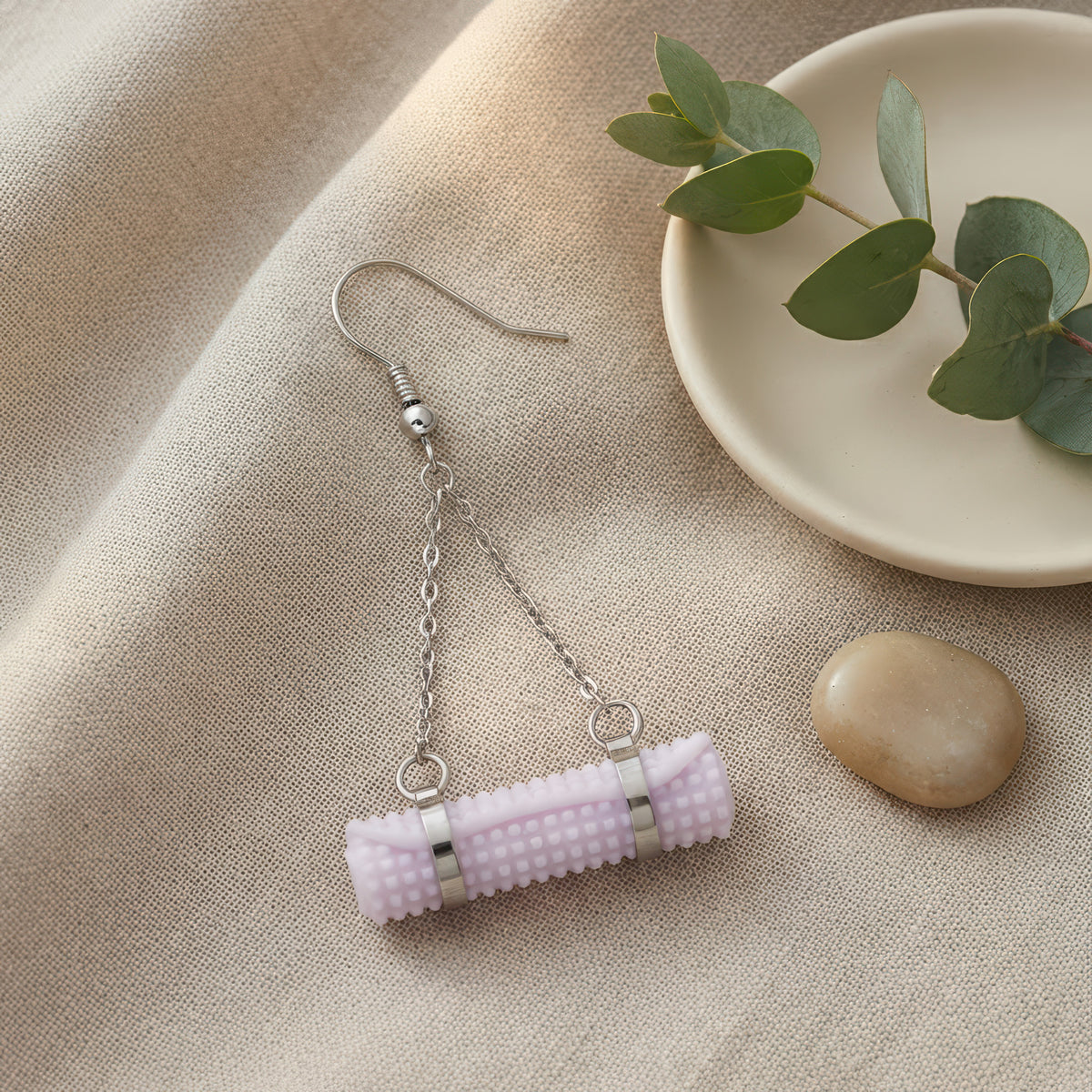 Yoga Mat Earrings | Rhodium Plated Sterling Silver Mini Yoga Mat Dangle