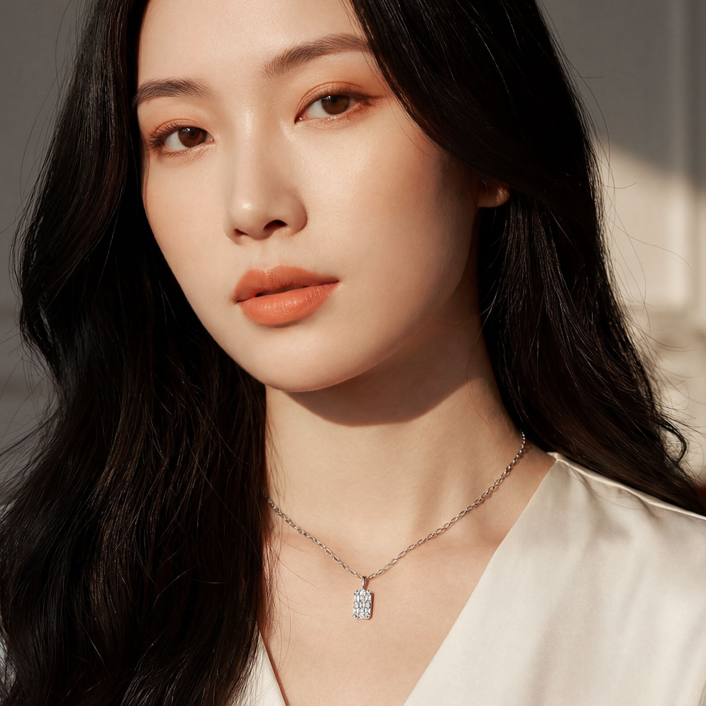 Geometric Rectangular CZ Pendant Necklace | 925 Sterling Silver Rhodium Plated | Art Deco Inspired Design