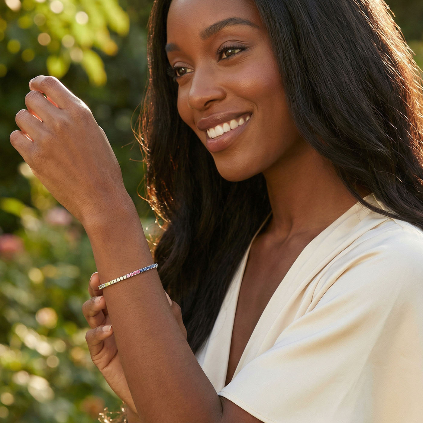 Multicolor Tennis Bracelet for Women Sterling Silver 925 Rhodium Plated