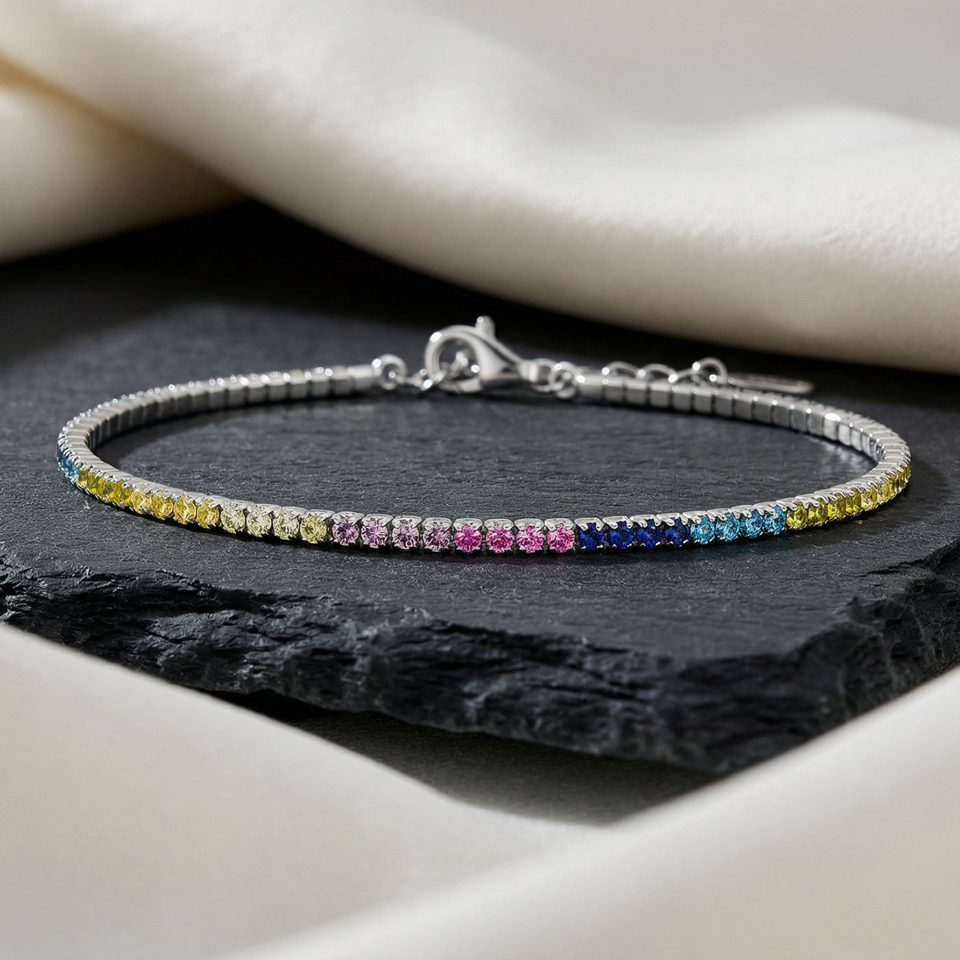 Multicolor Tennis Bracelet for Women Sterling Silver 925 Rhodium Plated