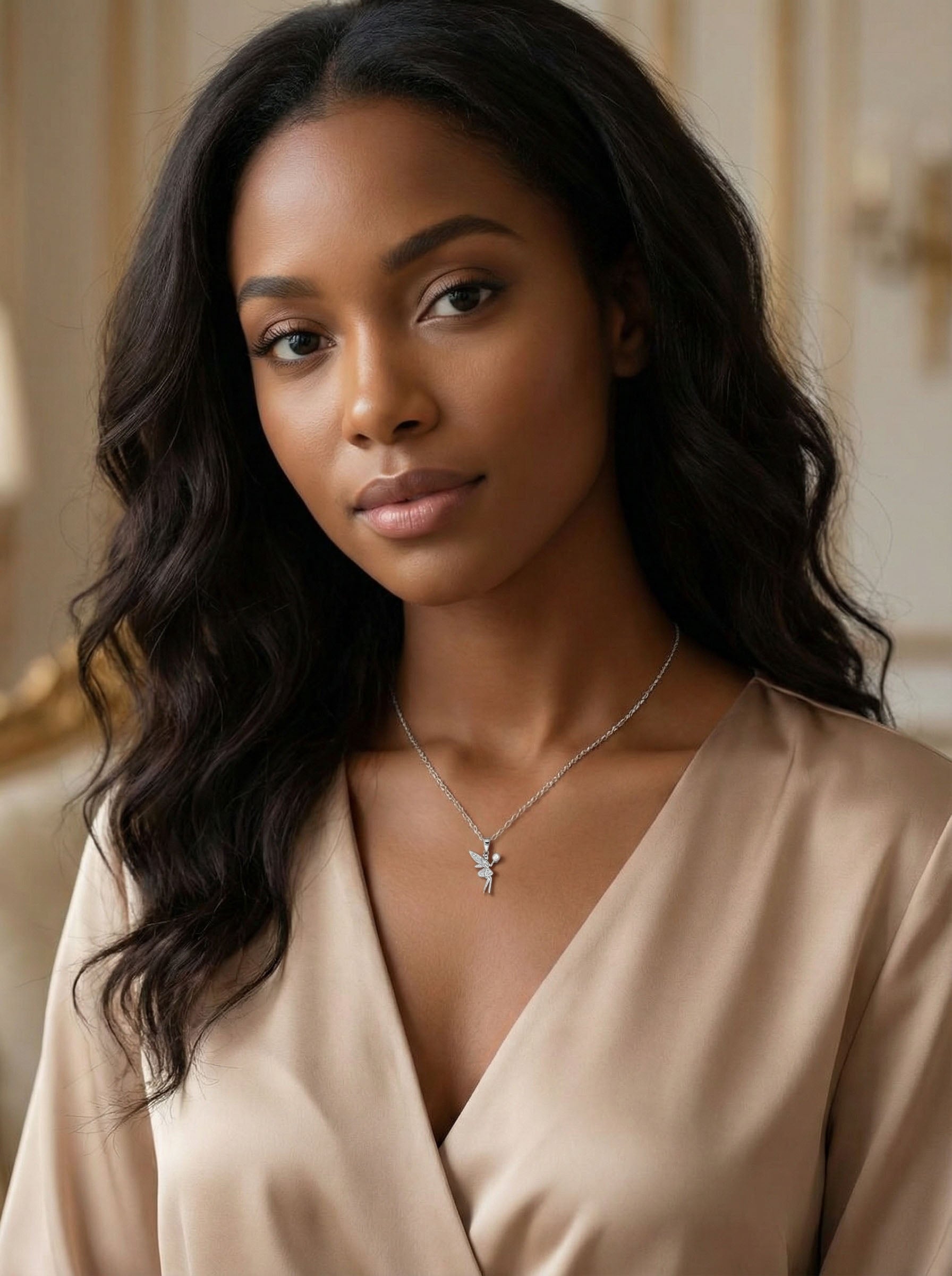 Sterling Silver Rhodium Plated Fairy Necklace with Bubble Pendant