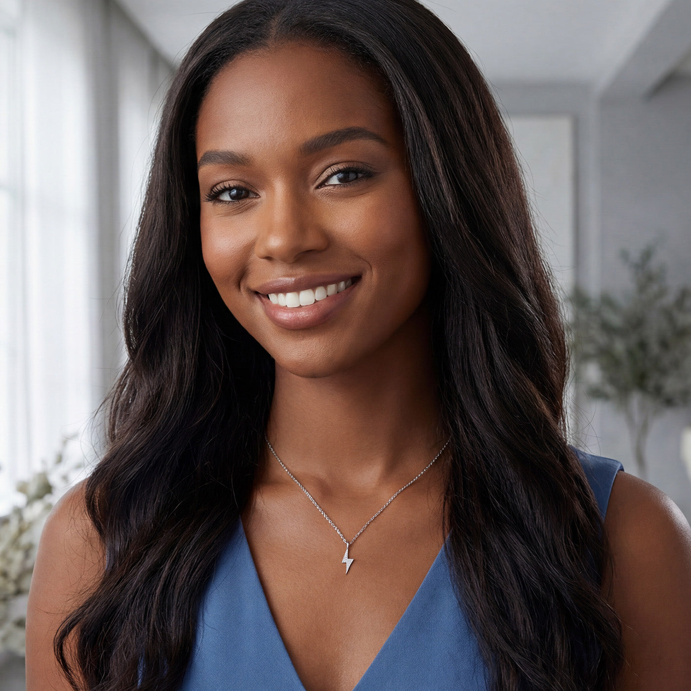 Sterling Silver Lightning Bolt Pendant Necklace, Rhodium Plated