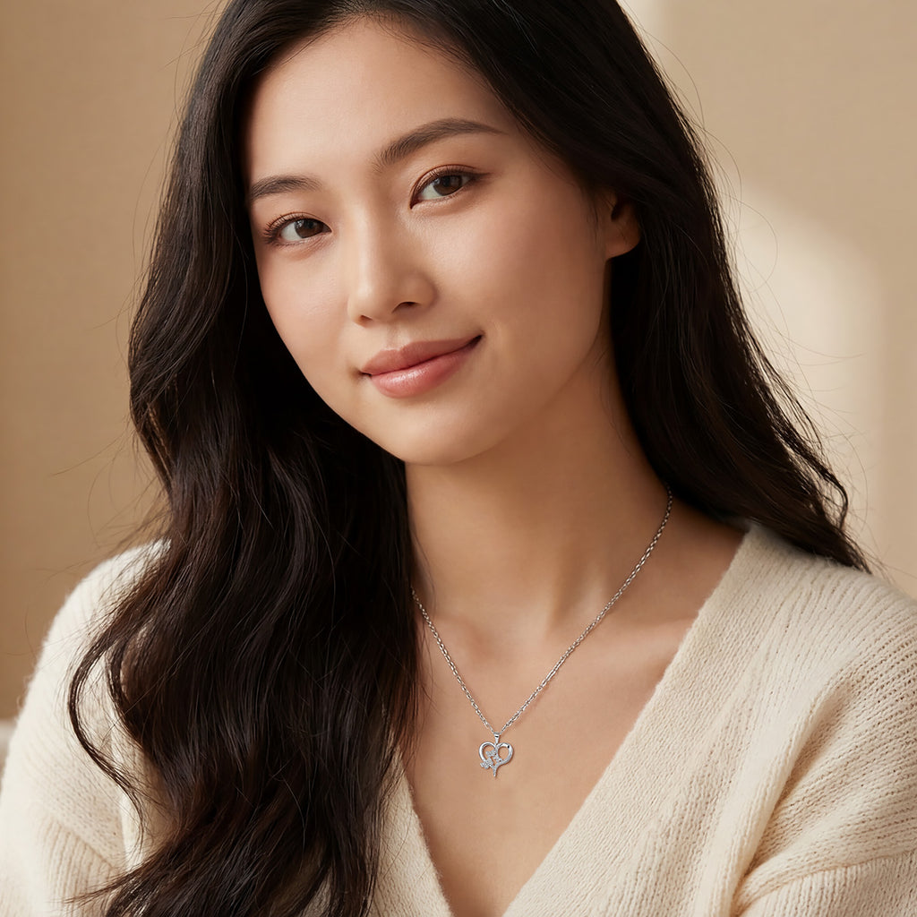 925 Sterling Silver Rhodium Plated Butterfly Heart Necklace