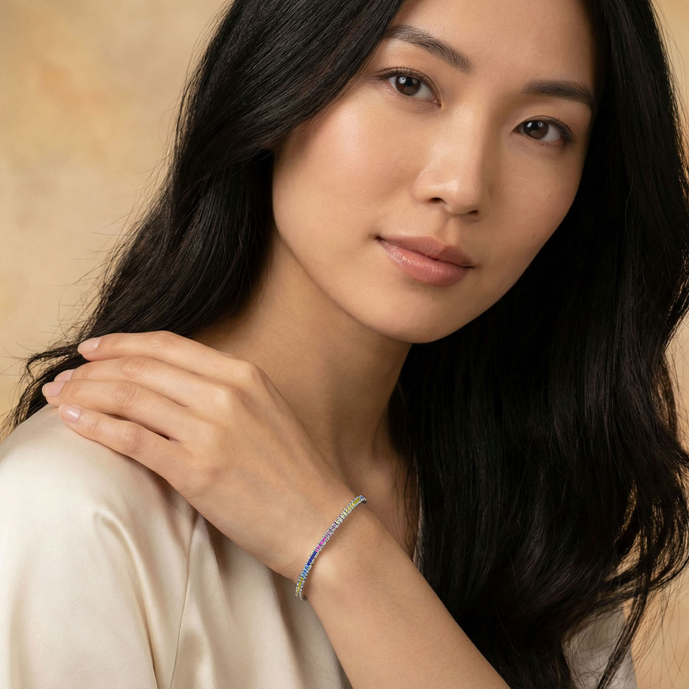 Multicolor Tennis Bracelet for Women Sterling Silver 925 Rhodium Plated