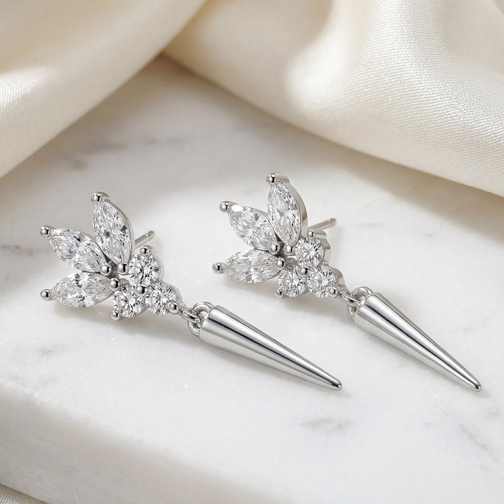 Sterling Silver Spike Drop Earrings - Available in Rhodium Plated & 14K Gold Plated