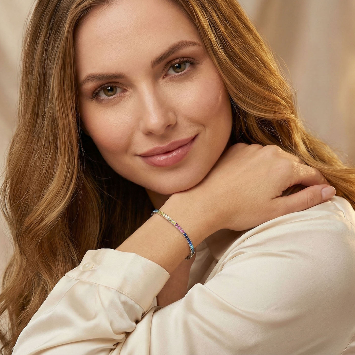 Multicolor Tennis Bracelet for Women Sterling Silver 925 Rhodium Plated