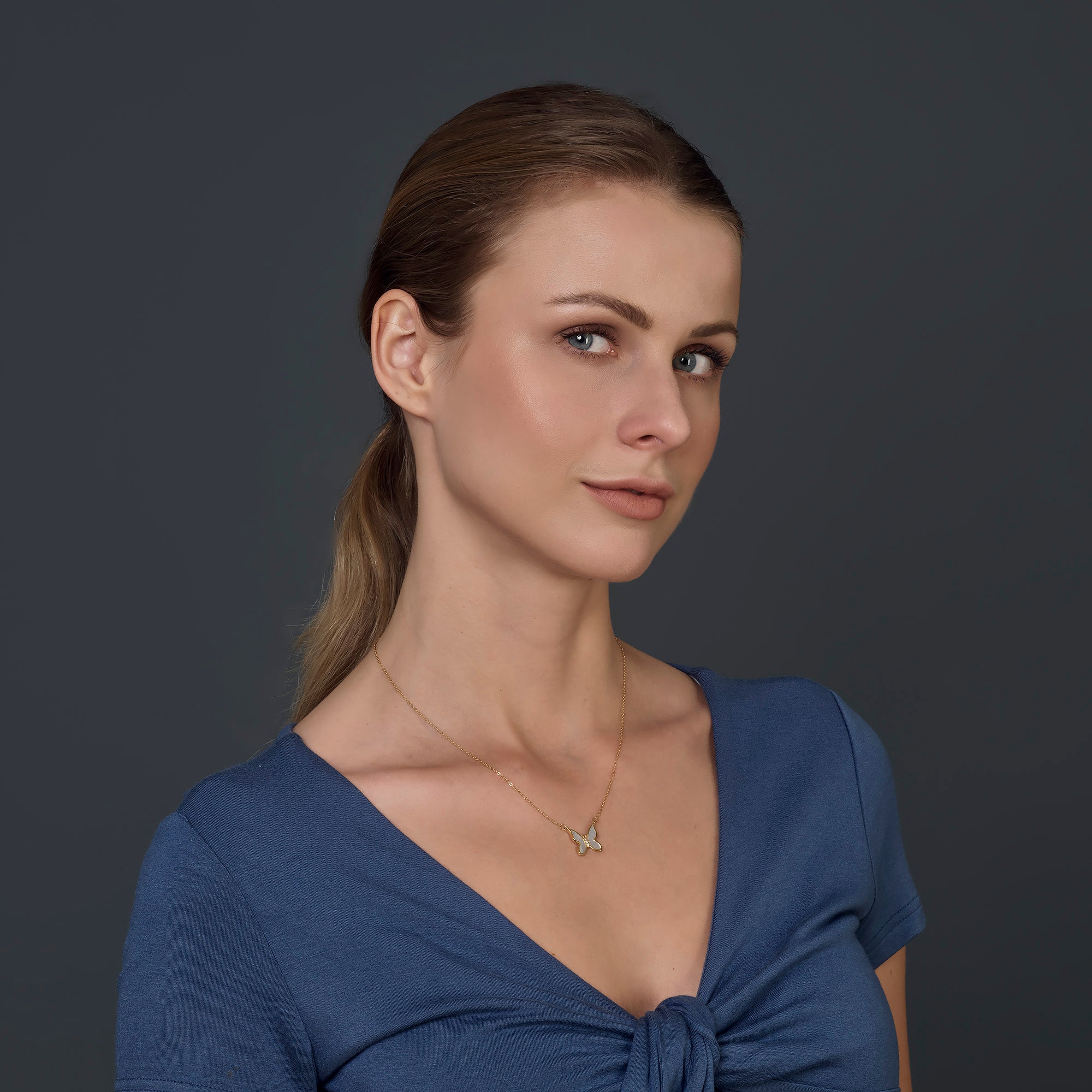 White Iridescent Butterfly Necklace - 18K Gold Plated Stainless Steel