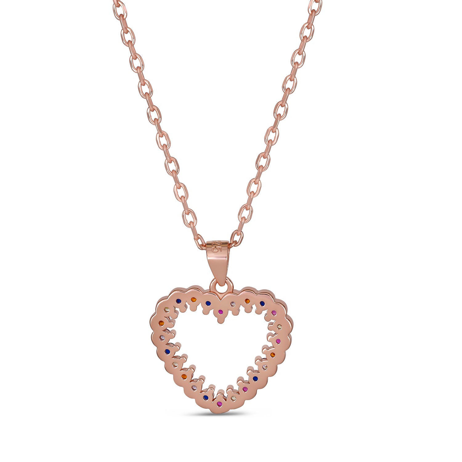 Sterling Silver Rose Gold Plated Heart Pendant Necklace, Multicolor Cubic Zirconia
