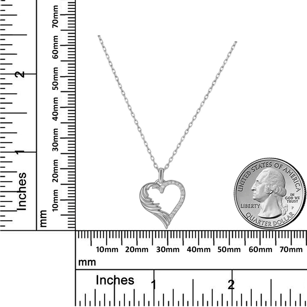 Sterling Silver Rhodium Plated Wing Heart Necklace