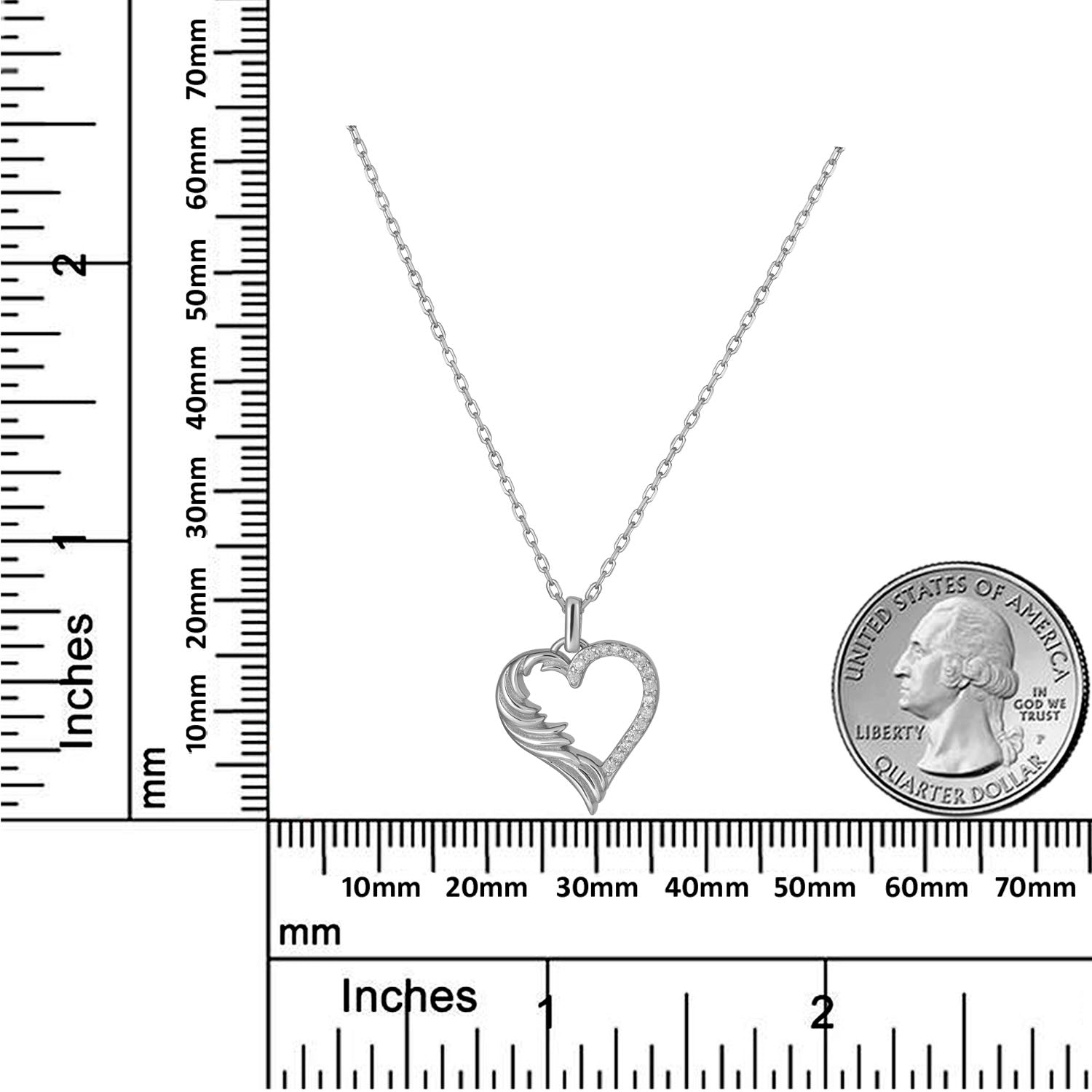 Sterling Silver Rhodium Plated Wing Heart Necklace