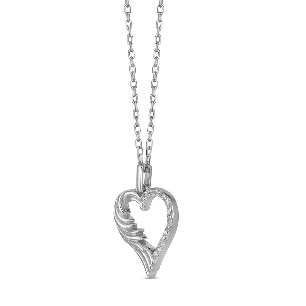 Sterling Silver Rhodium Plated Wing Heart Necklace