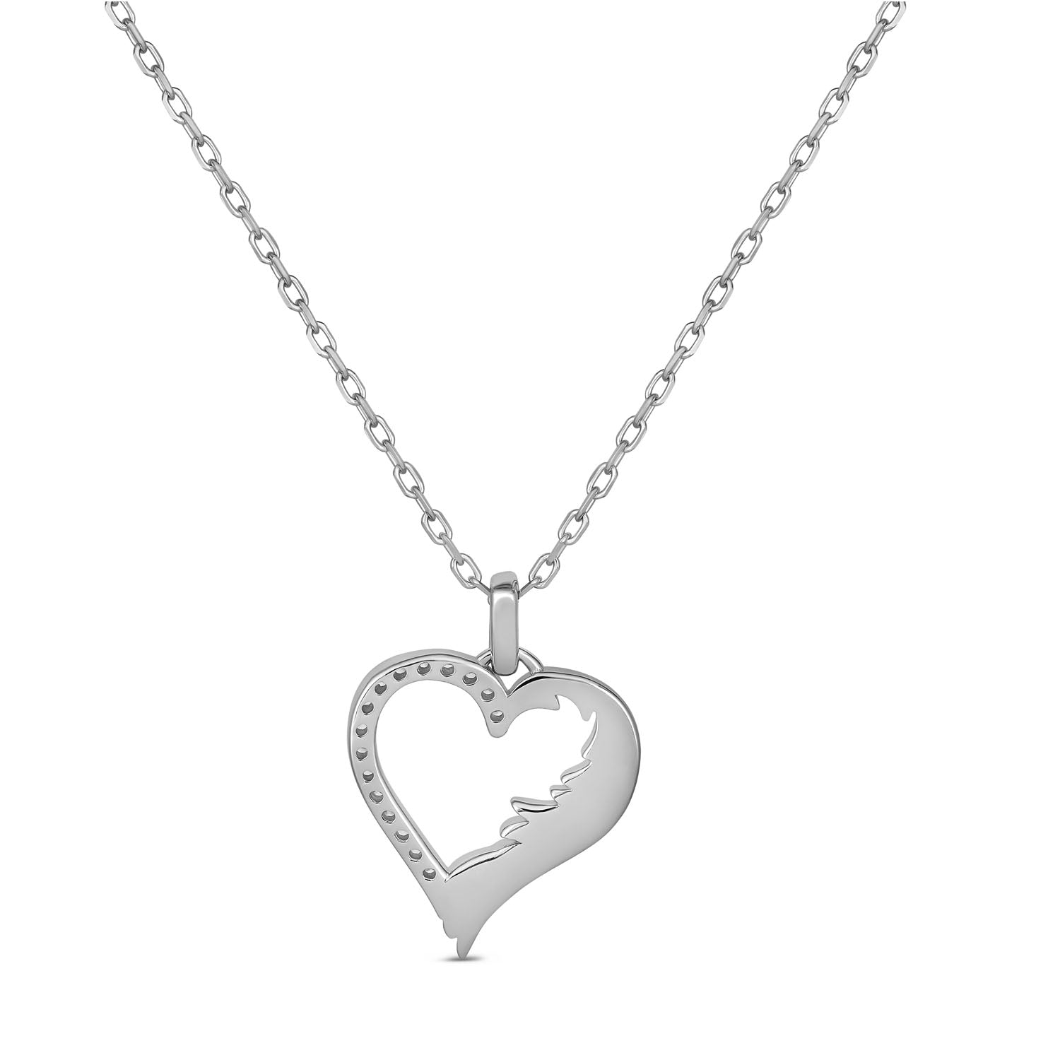 Sterling Silver Rhodium Plated Wing Heart Necklace