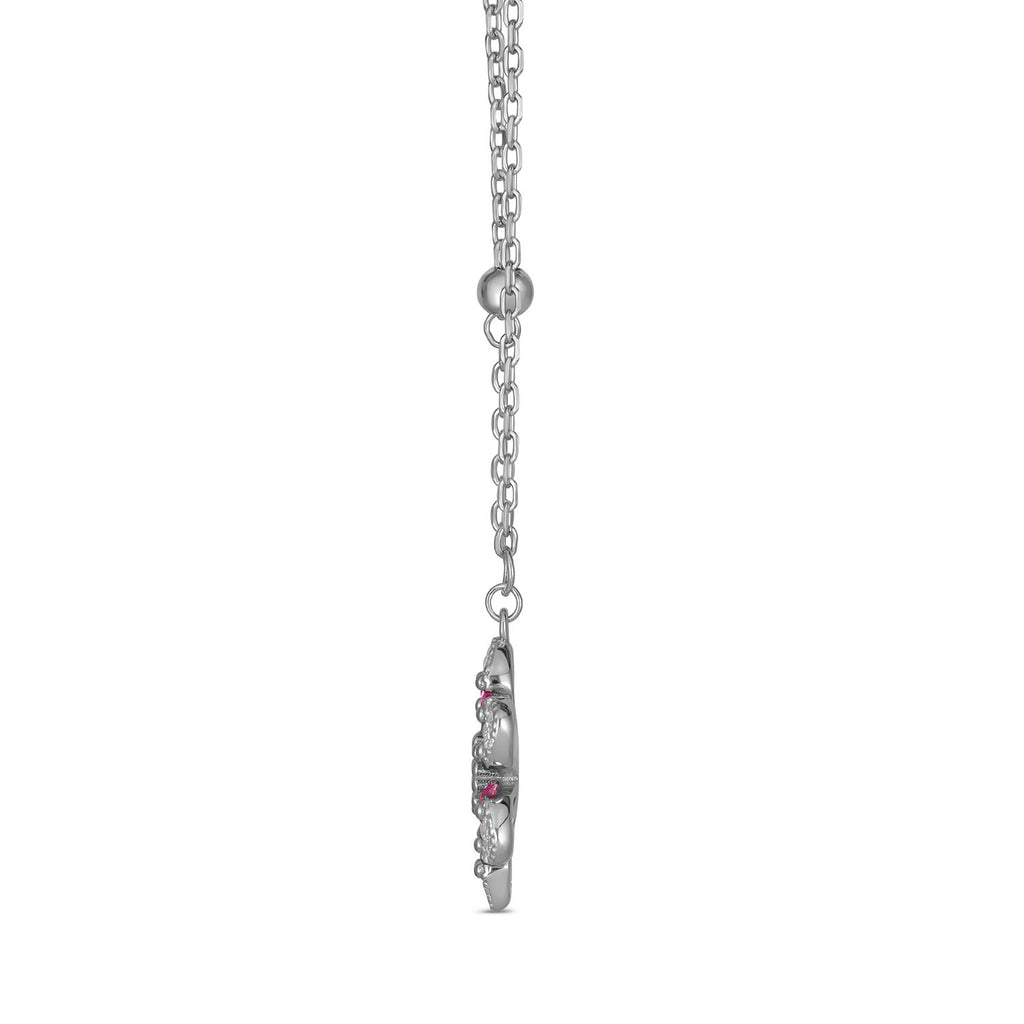 925 Sterling Silver Rhodium Plated Pink Crystal Flower Necklace