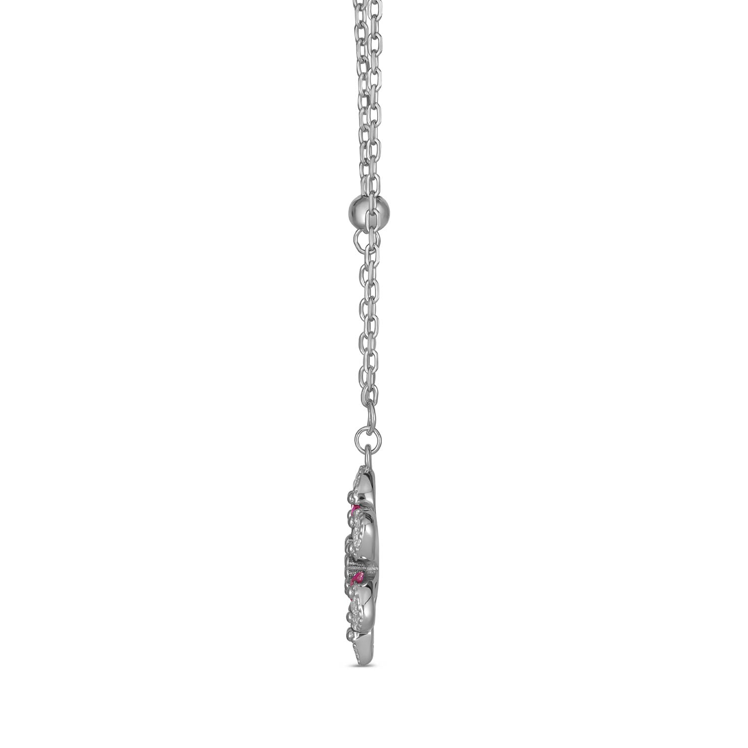 925 Sterling Silver Rhodium Plated Pink Crystal Flower Necklace