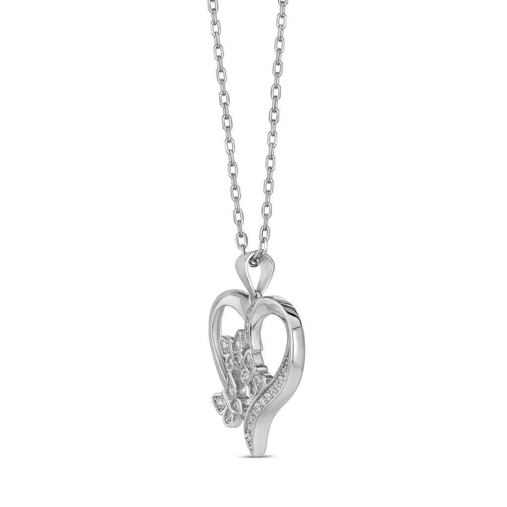 925 Sterling Silver Rhodium Plated Butterfly Heart Necklace
