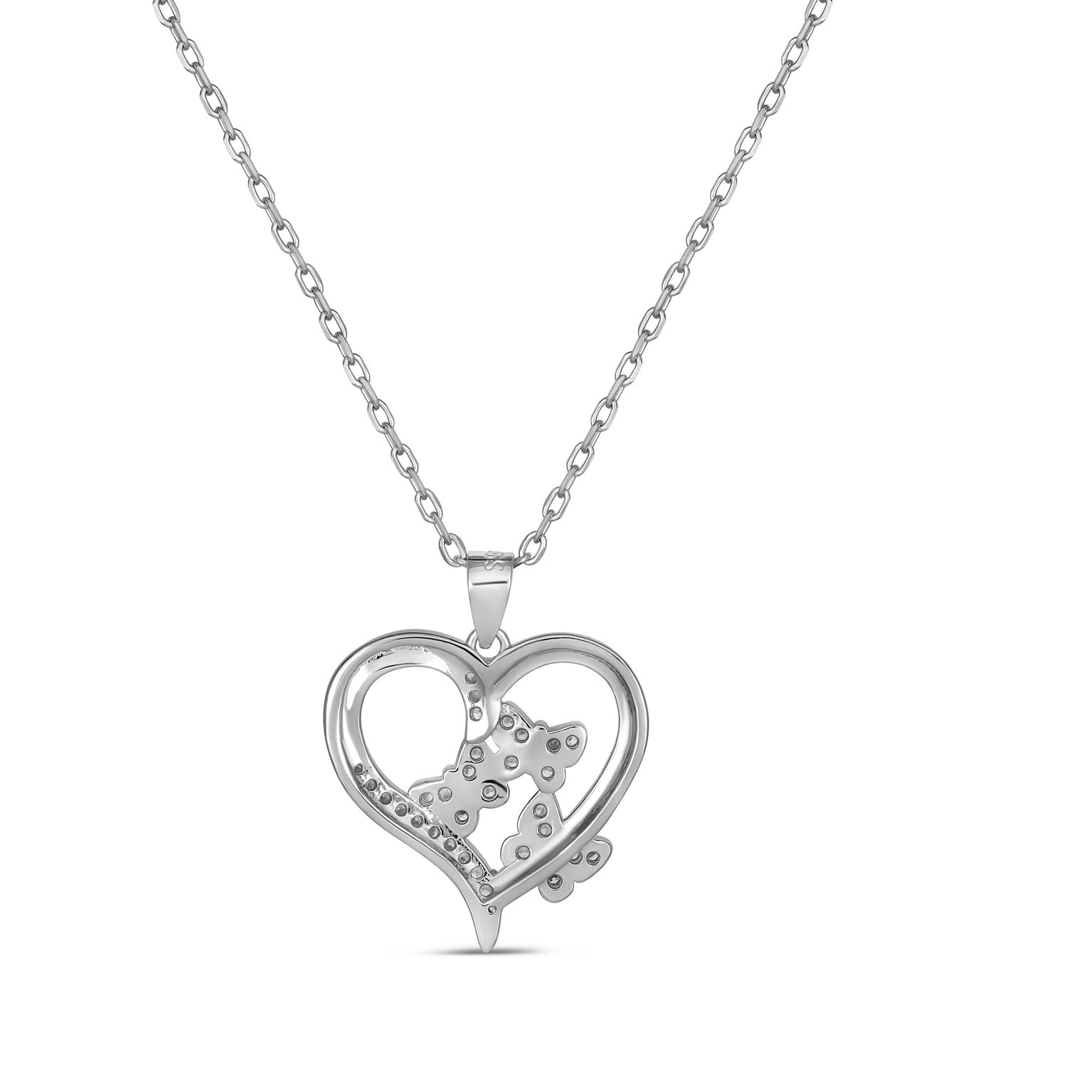 925 Sterling Silver Rhodium Plated Butterfly Heart Necklace