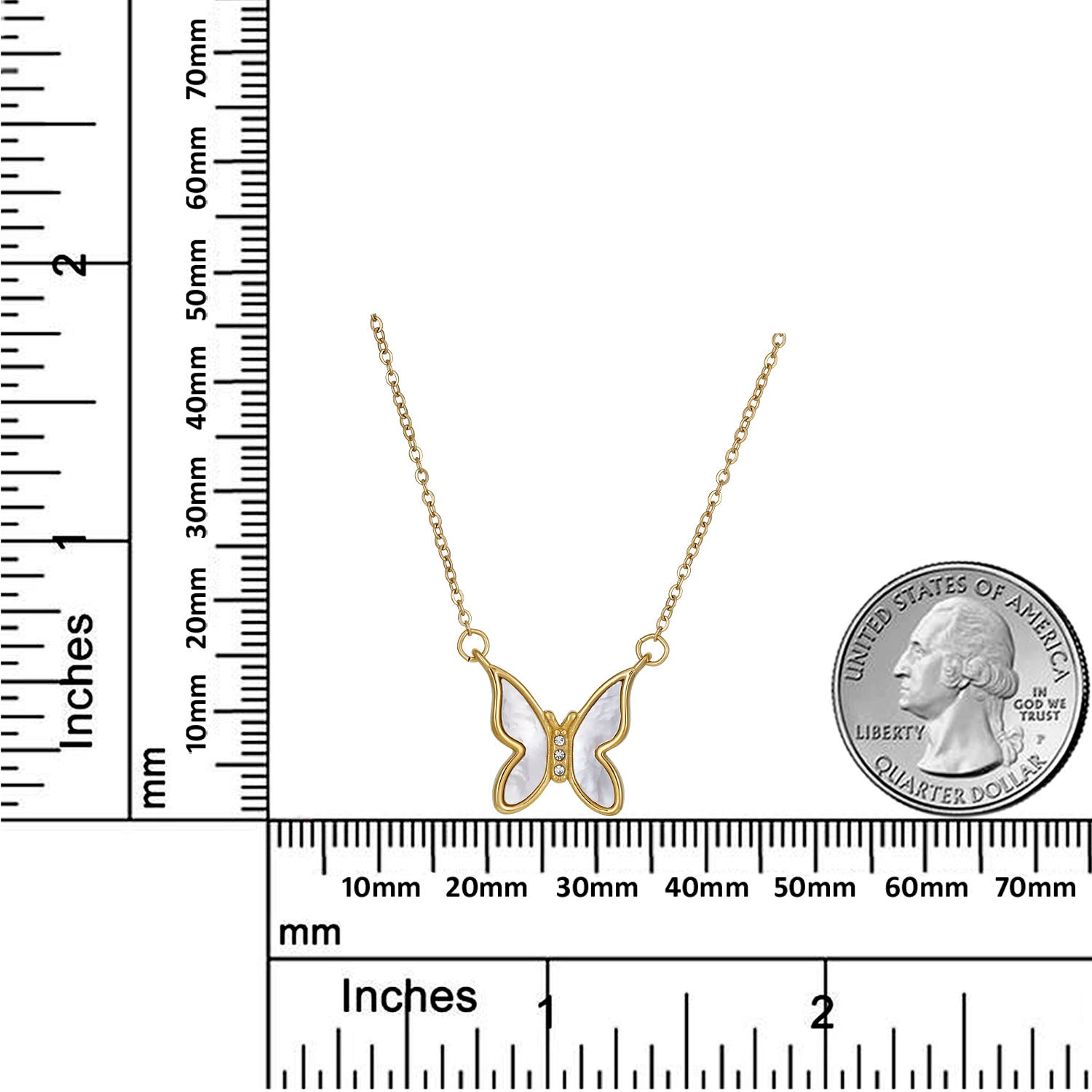 White Iridescent Butterfly Necklace - 18K Gold Plated Stainless Steel