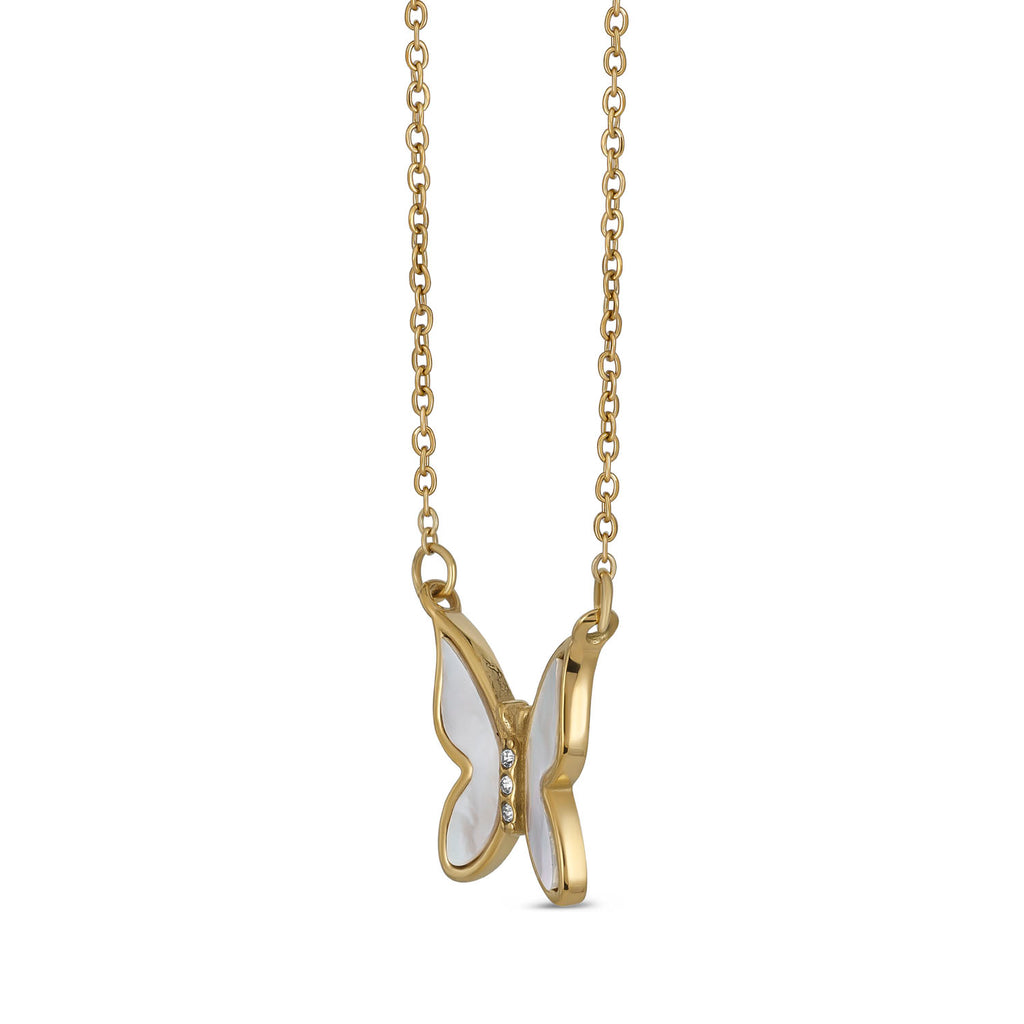 White Iridescent Butterfly Necklace - 18K Gold Plated Stainless Steel