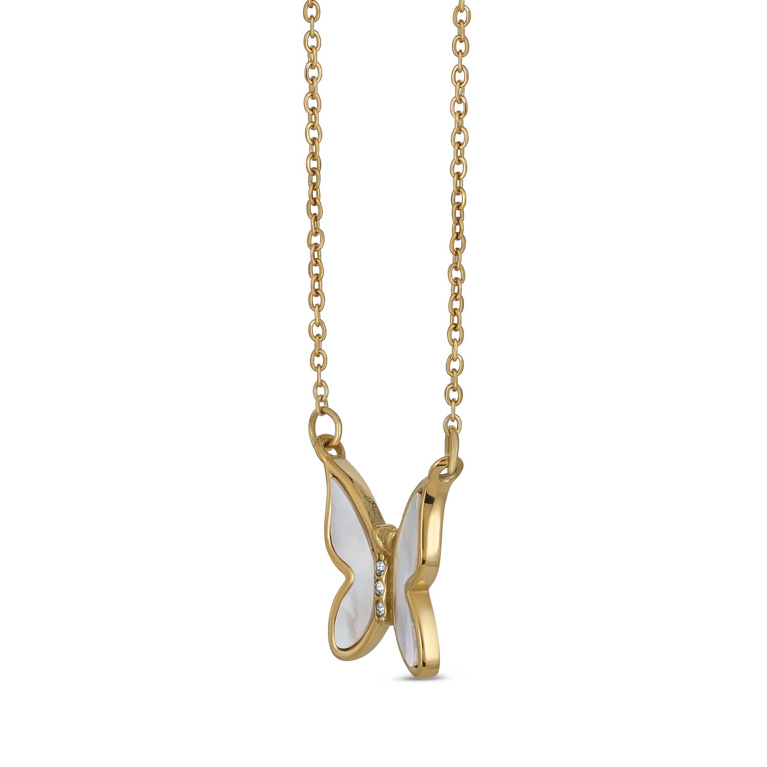 White Iridescent Butterfly Necklace - 18K Gold Plated Stainless Steel