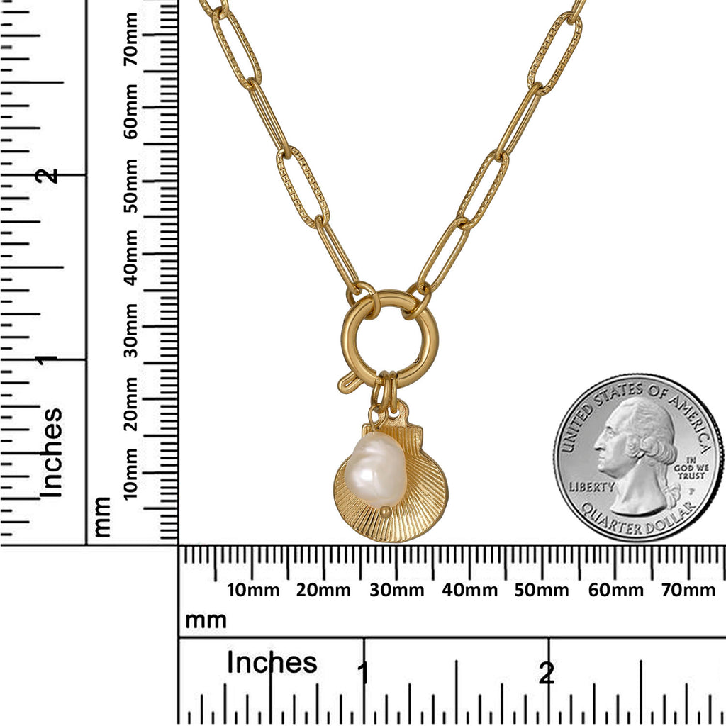 18K Gold Plated Stainless Steel Chain Link Seashell Necklace with Pearl