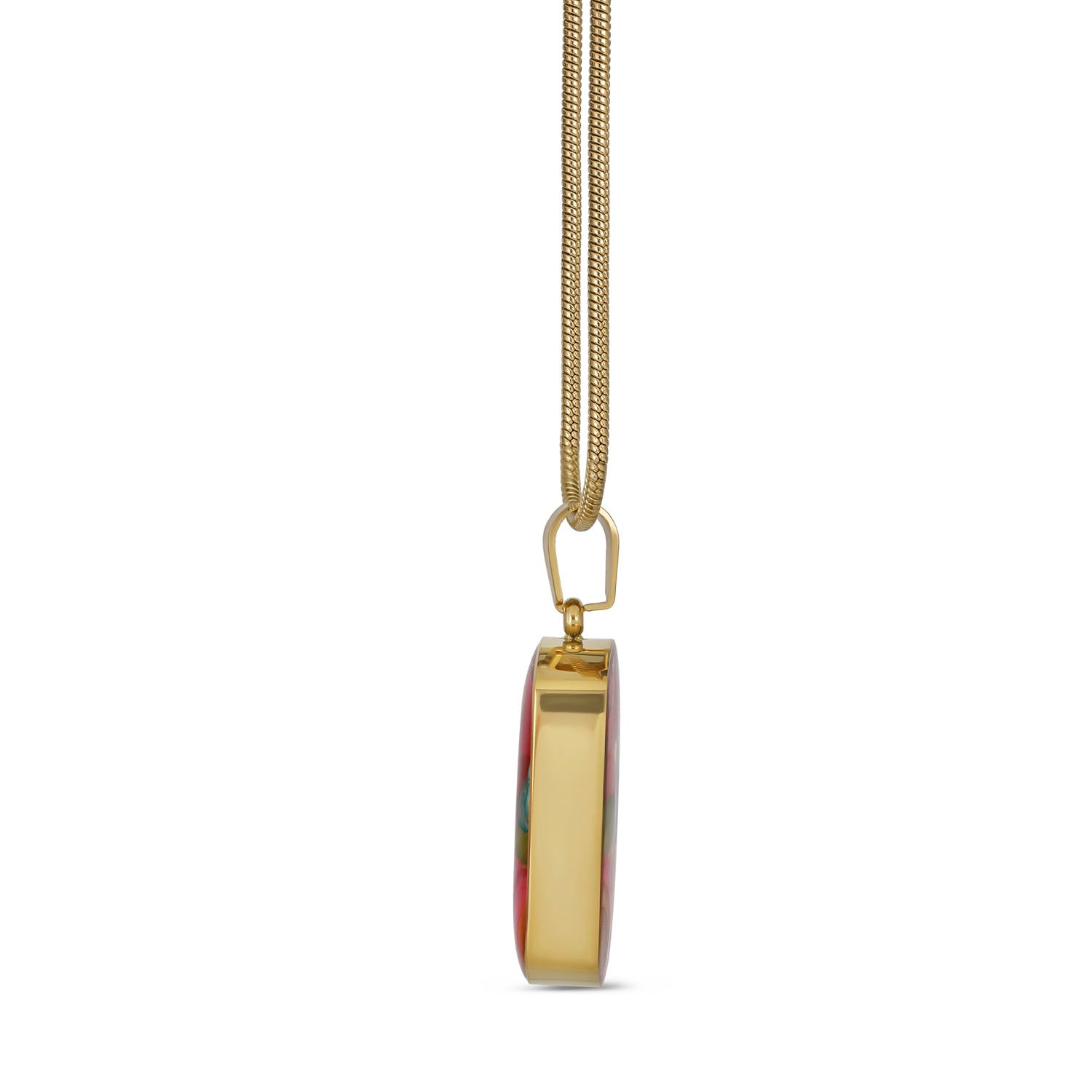 Multicolor Gemstone Resin Pendant Necklace, Gold Snake Chain, Boho Statement Jewelry, Adjustable 15.5-17.5 Inch, Unique Gift for Her