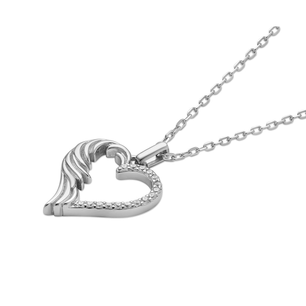 Sterling Silver Rhodium Plated Wing Heart Necklace