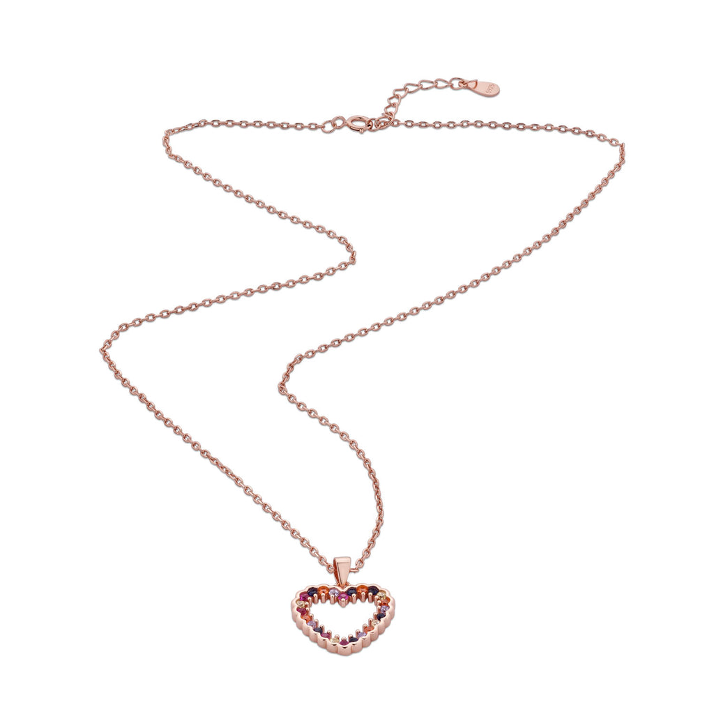 Sterling Silver Rose Gold Plated Heart Pendant Necklace, Multicolor Cubic Zirconia