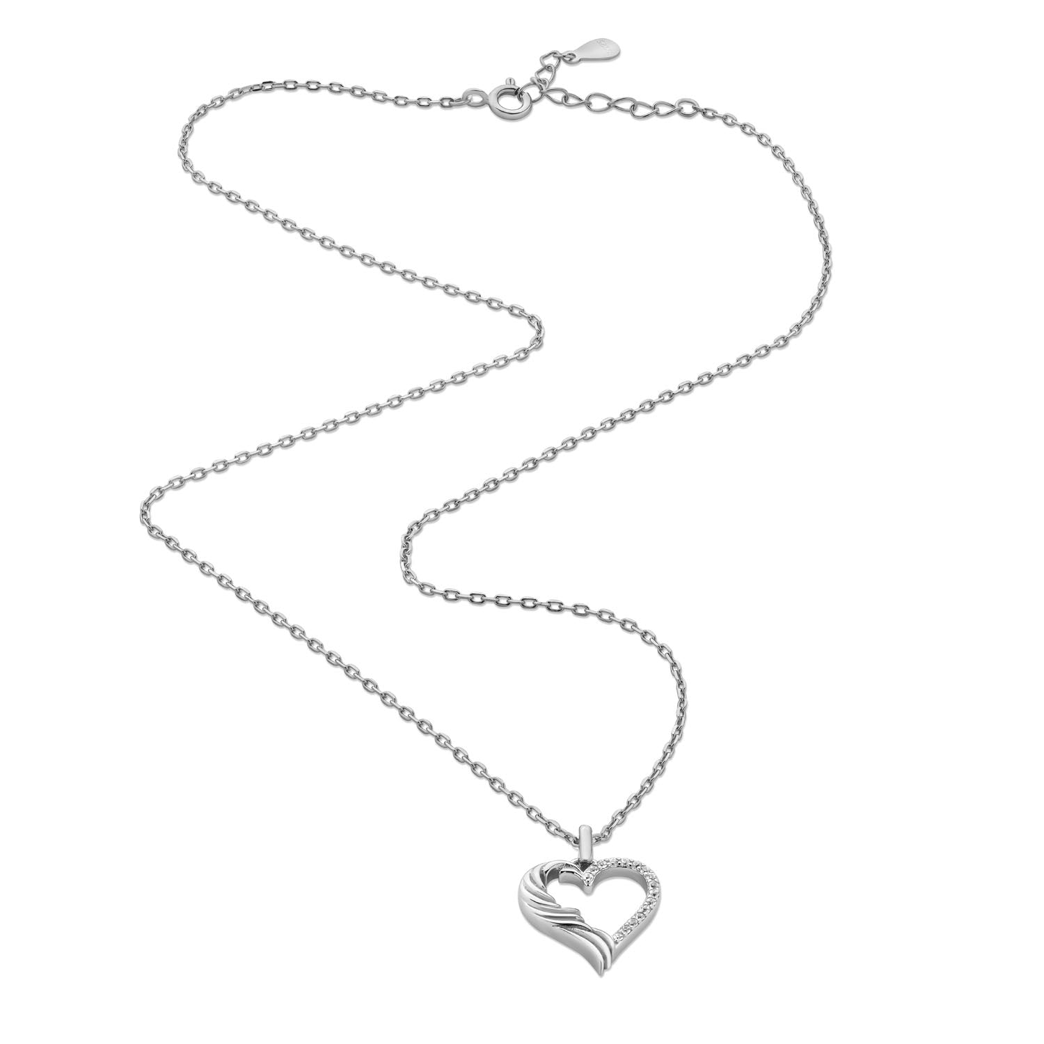 Sterling Silver Rhodium Plated Wing Heart Necklace