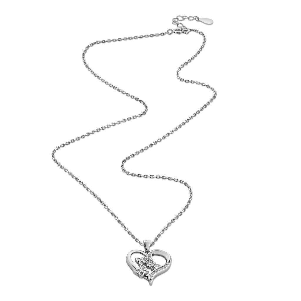 925 Sterling Silver Rhodium Plated Butterfly Heart Necklace