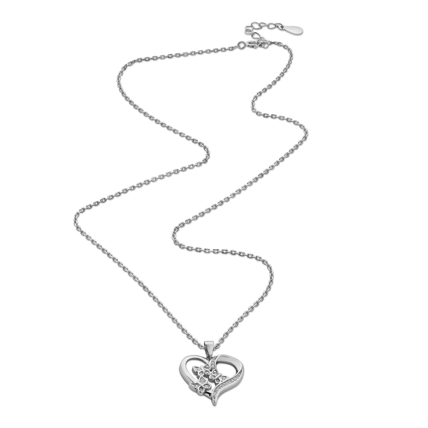 925 Sterling Silver Rhodium Plated Butterfly Heart Necklace