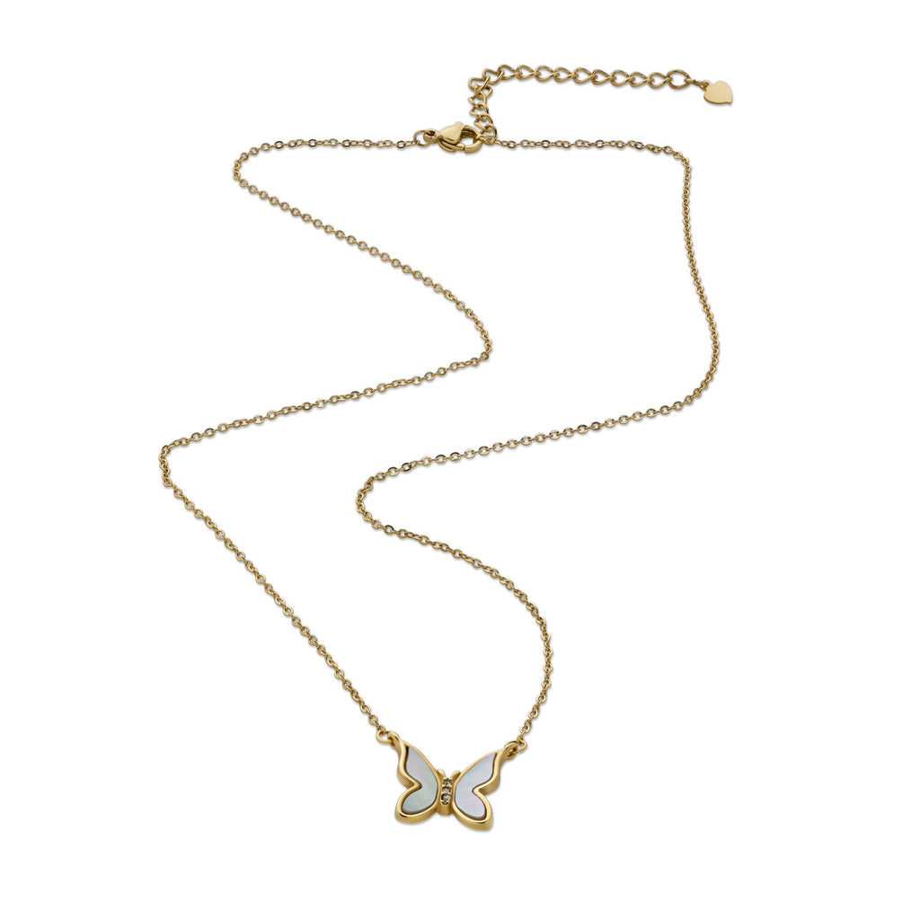 White Iridescent Butterfly Necklace - 18K Gold Plated Stainless Steel