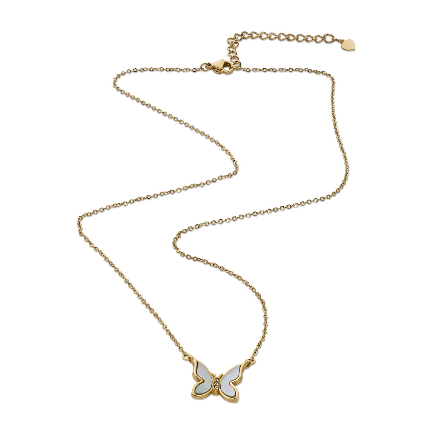 White Iridescent Butterfly Necklace - 18K Gold Plated Stainless Steel