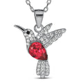 Rhodium Plated Sterling Silver Hummingbird Necklace with Red CZ Stone